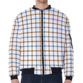Blue And Brown Tattersall Pattern Print Zip Sleeve Bomber Jacket
