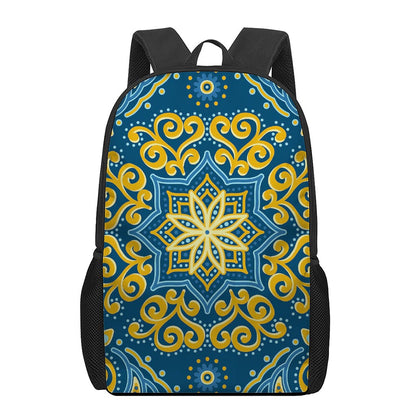 Blue And Gold Bohemian Mandala Print 17 Inch Backpack