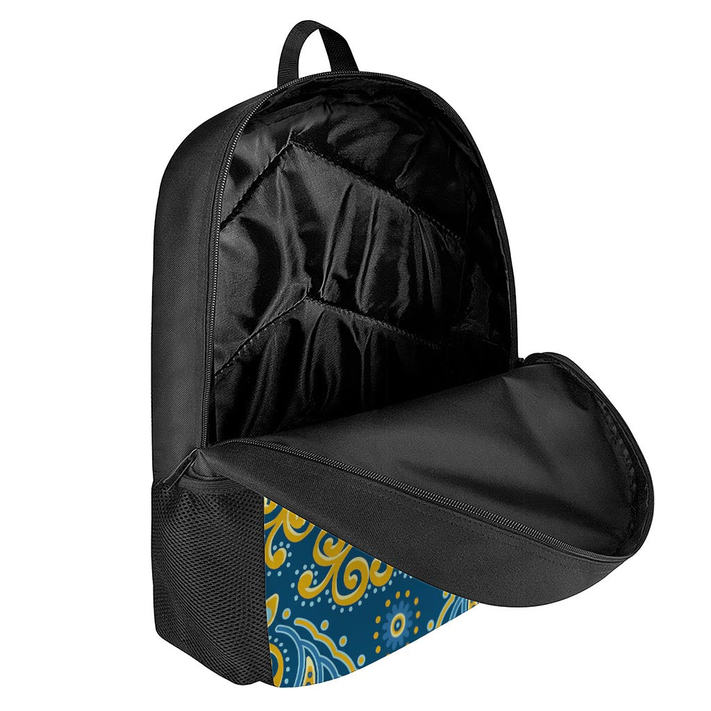 Blue And Gold Bohemian Mandala Print 17 Inch Backpack