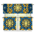 Blue And Gold Bohemian Mandala Print 3 Piece Kitchen Curtains