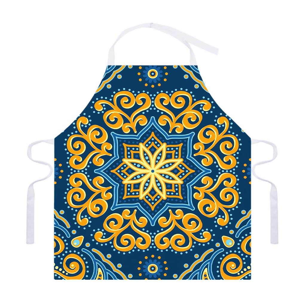 Blue And Gold Bohemian Mandala Print Adjustable Apron