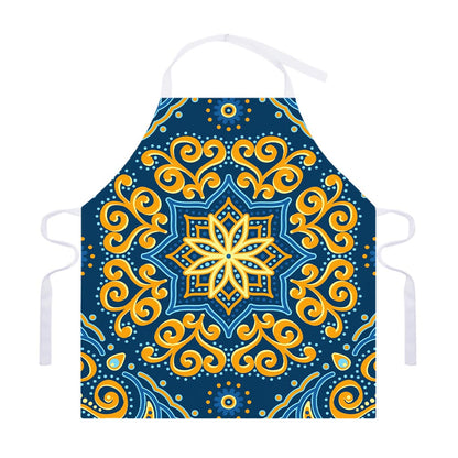 Blue And Gold Bohemian Mandala Print Adjustable Apron
