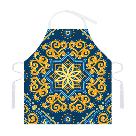 Blue And Gold Bohemian Mandala Print Adjustable Apron