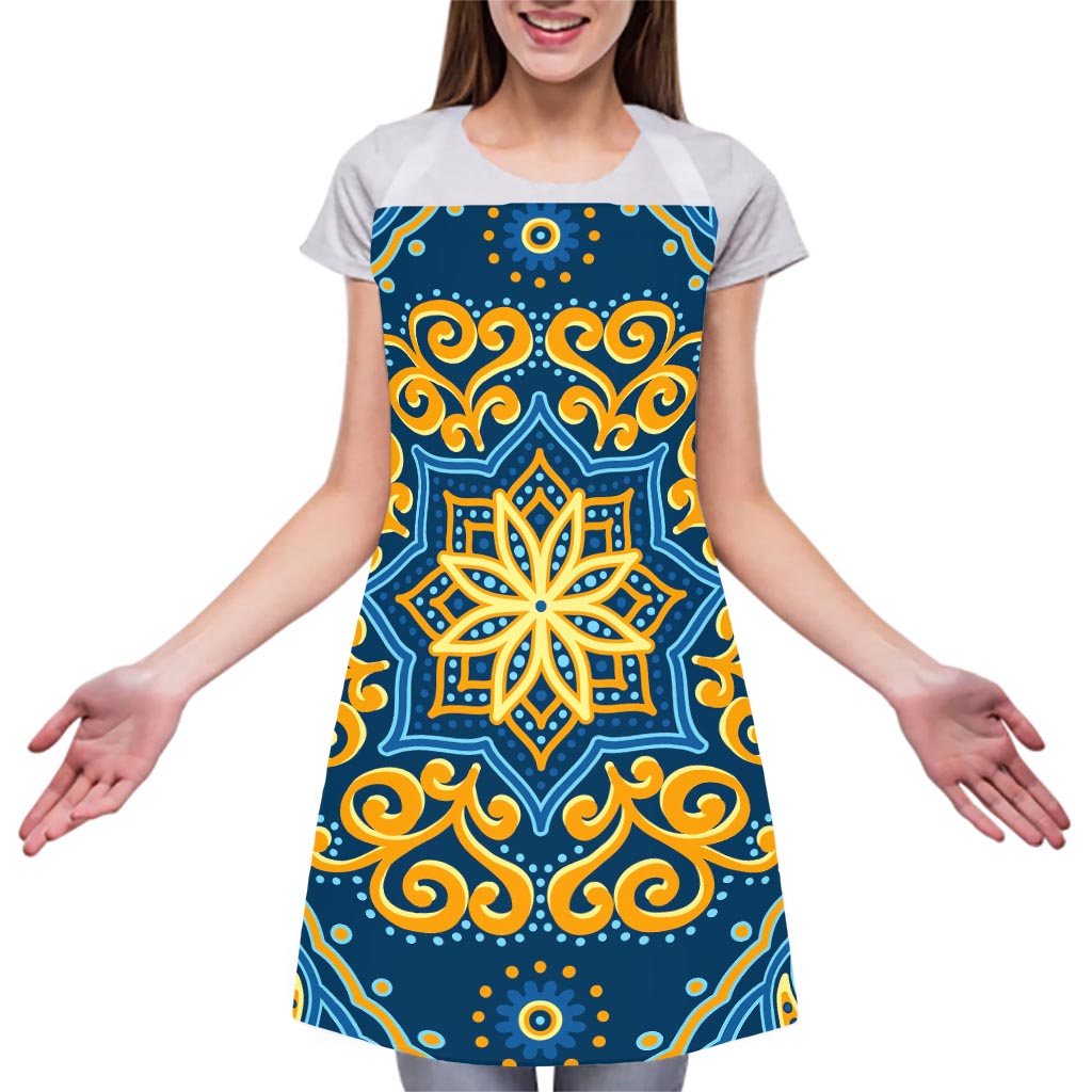 Blue And Gold Bohemian Mandala Print Adjustable Apron