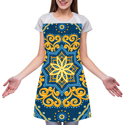 Blue And Gold Bohemian Mandala Print Adjustable Apron