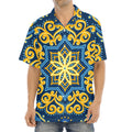 Blue And Gold Bohemian Mandala Print Aloha Shirt