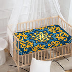 Blue And Gold Bohemian Mandala Print Baby Crib Sheet