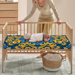 Blue And Gold Bohemian Mandala Print Baby Crib Sheet