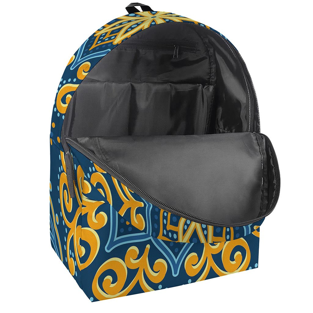 Blue And Gold Bohemian Mandala Print Backpack