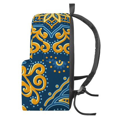 Blue And Gold Bohemian Mandala Print Backpack