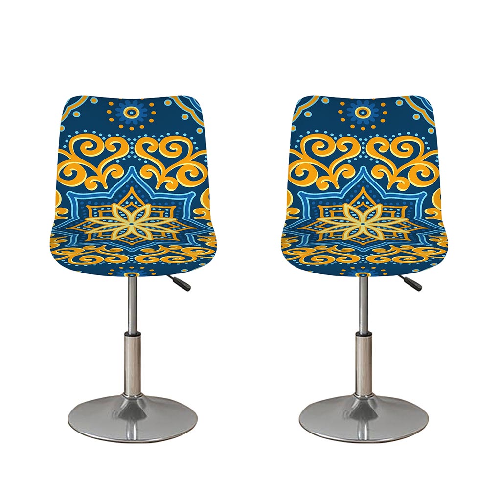 Blue And Gold Bohemian Mandala Print Bar Stool Covers