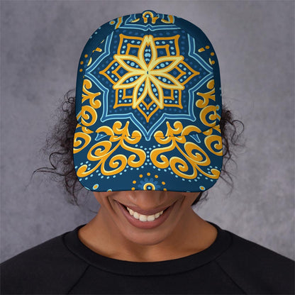 Blue And Gold Bohemian Mandala Print Baseball Cap