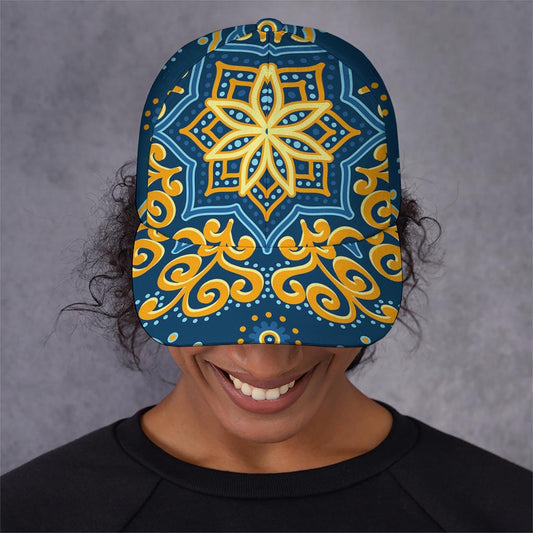 Blue And Gold Bohemian Mandala Print Baseball Cap