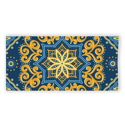 Blue And Gold Bohemian Mandala Print Beach Towel