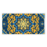 Blue And Gold Bohemian Mandala Print Beach Towel