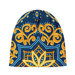Blue And Gold Bohemian Mandala Print Beanie