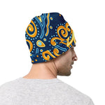 Blue And Gold Bohemian Mandala Print Beanie