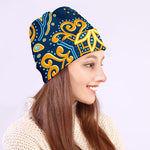 Blue And Gold Bohemian Mandala Print Beanie