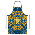 Blue And Gold Bohemian Mandala Print Bib Apron With Pocket