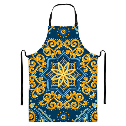 Blue And Gold Bohemian Mandala Print Bib Apron With Pocket