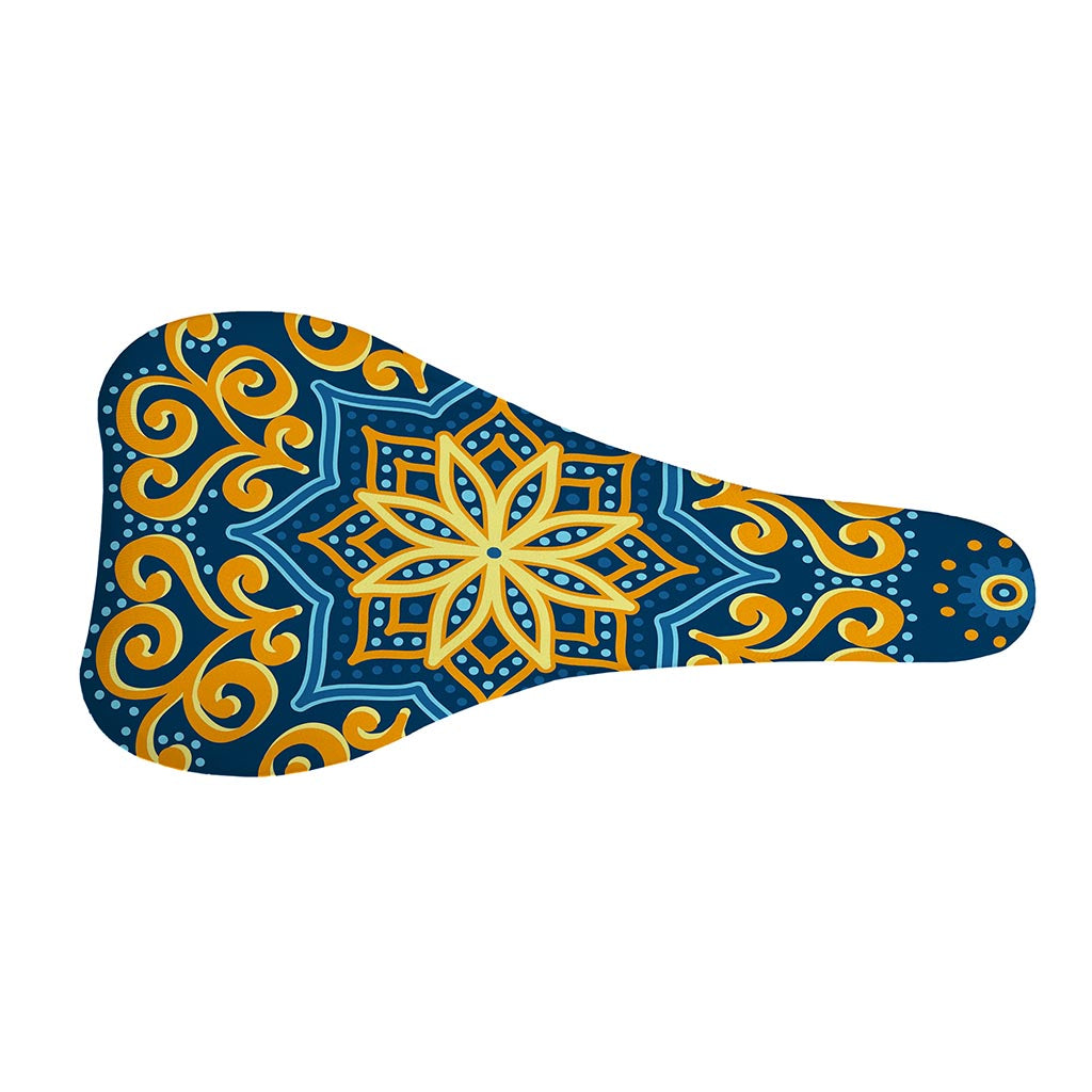 Blue And Gold Bohemian Mandala Print Bicycle Seat Cover