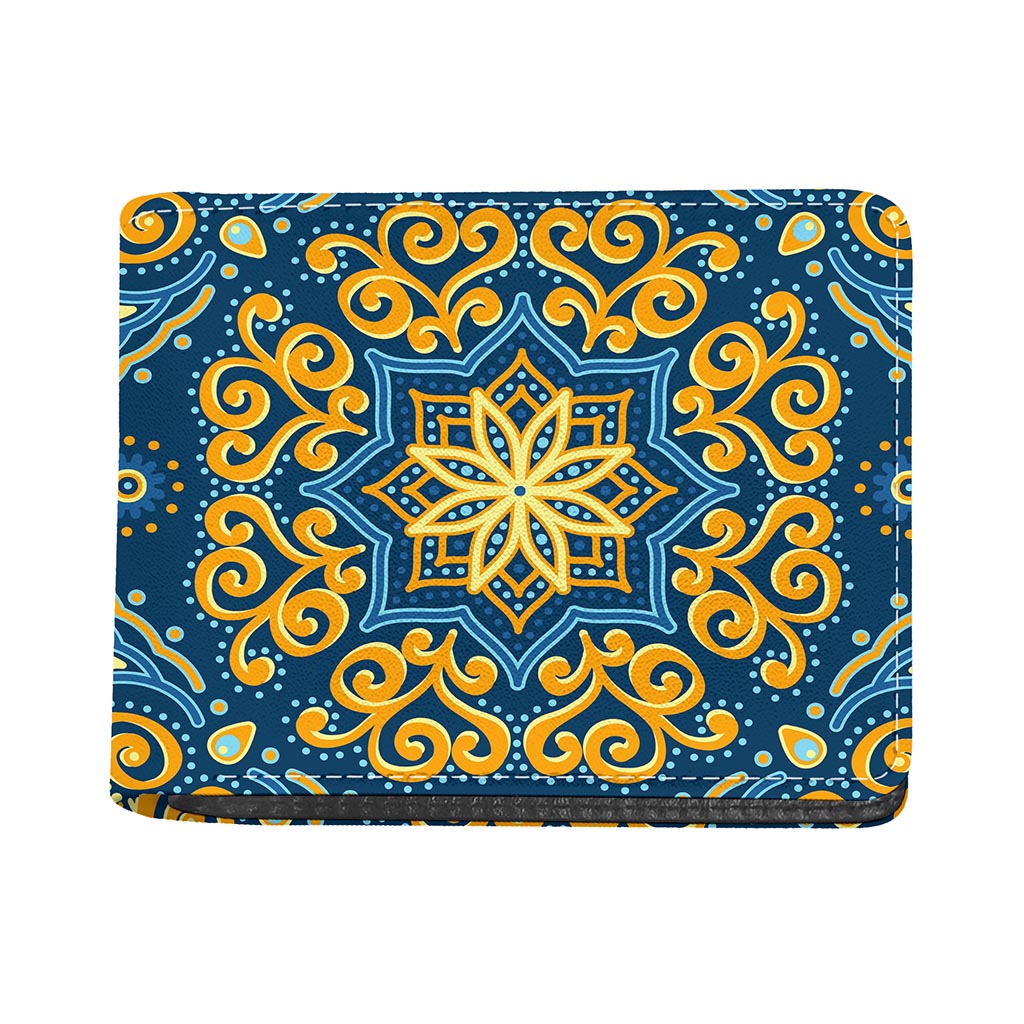 Blue And Gold Bohemian Mandala Print Bifold Wallet