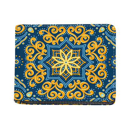 Blue And Gold Bohemian Mandala Print Bifold Wallet