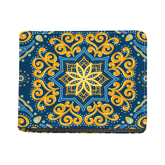 Blue And Gold Bohemian Mandala Print Bifold Wallet