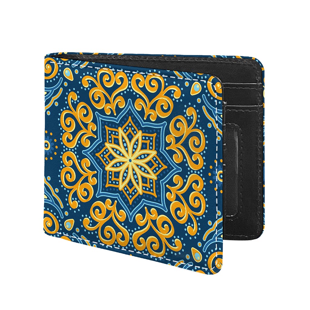 Blue And Gold Bohemian Mandala Print Bifold Wallet