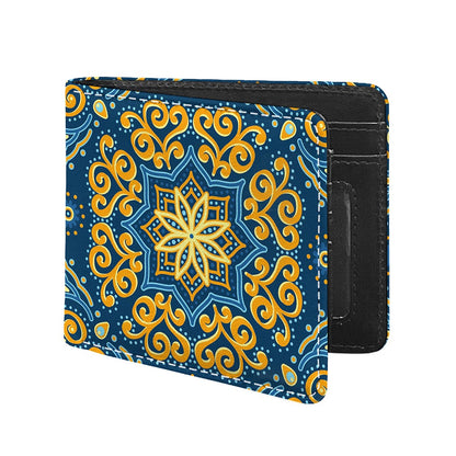 Blue And Gold Bohemian Mandala Print Bifold Wallet