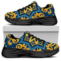 Blue And Gold Bohemian Mandala Print Black Chunky Shoes
