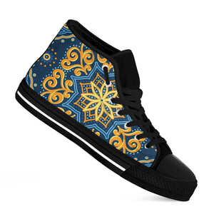 Blue And Gold Bohemian Mandala Print Black High Top Sneakers