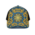Blue And Gold Bohemian Mandala Print Black Mesh Trucker Cap