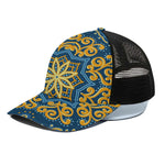 Blue And Gold Bohemian Mandala Print Black Mesh Trucker Cap