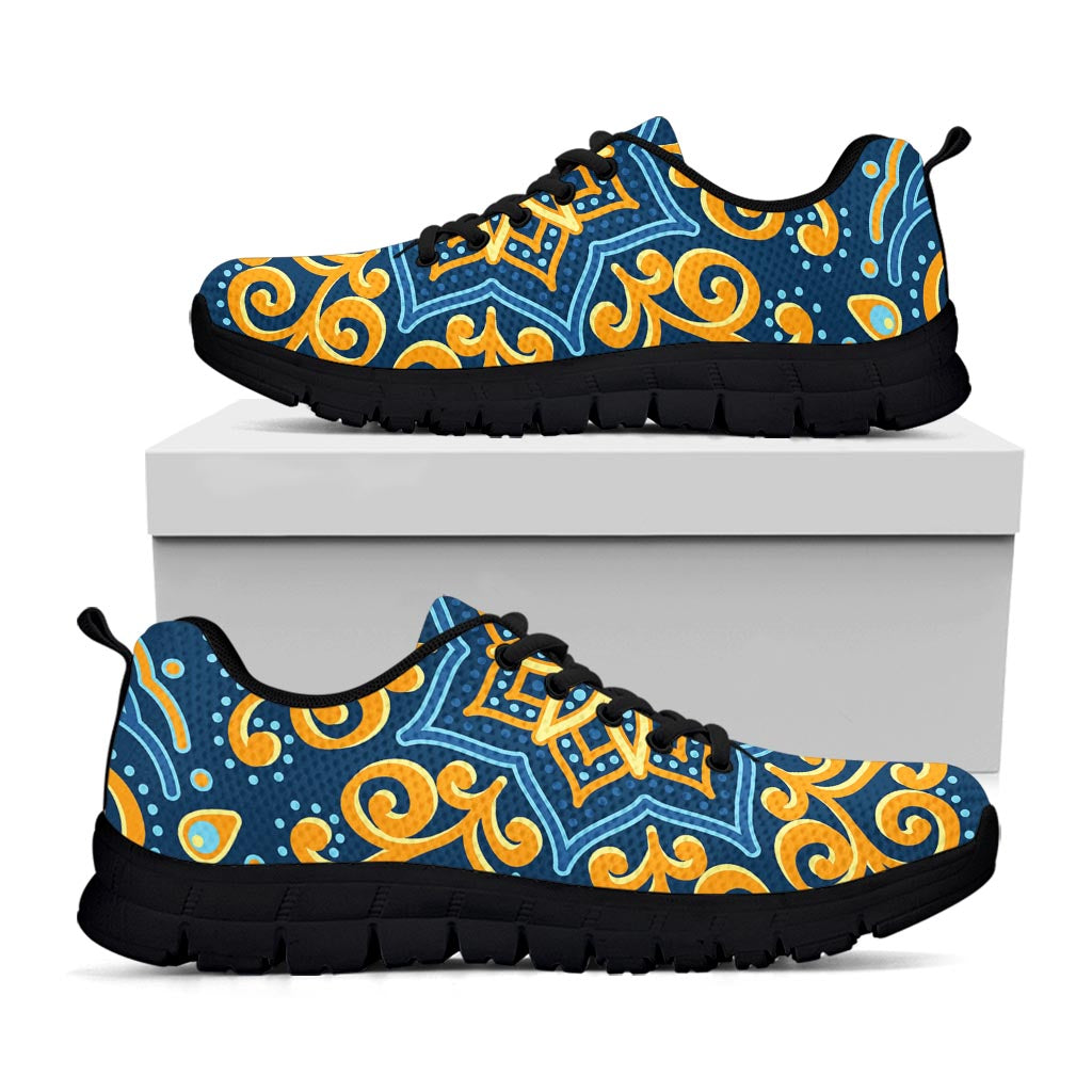 Blue And Gold Bohemian Mandala Print Black Running Shoes