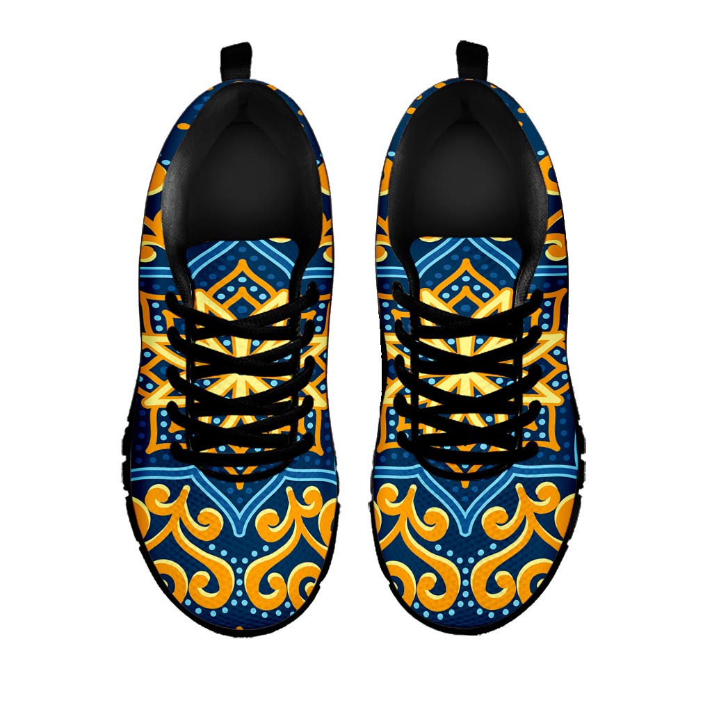 Blue And Gold Bohemian Mandala Print Black Running Shoes