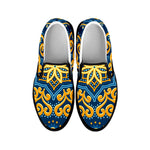 Blue And Gold Bohemian Mandala Print Black Slip On Sneakers