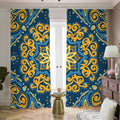 Blue And Gold Bohemian Mandala Print Dimout Pencil Pleat Curtains