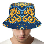 Blue And Gold Bohemian Mandala Print Bucket Hat