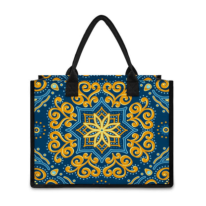 Blue And Gold Bohemian Mandala Print Canvas Tote Bag