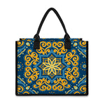 Blue And Gold Bohemian Mandala Print Canvas Tote Bag