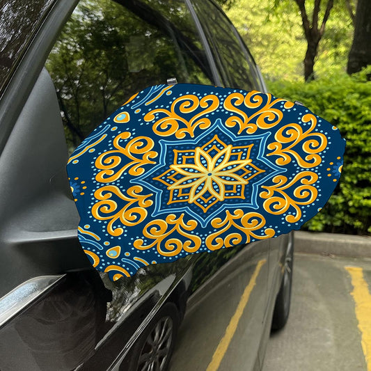 Blue And Gold Bohemian Mandala Print Car Side Mirror Covers