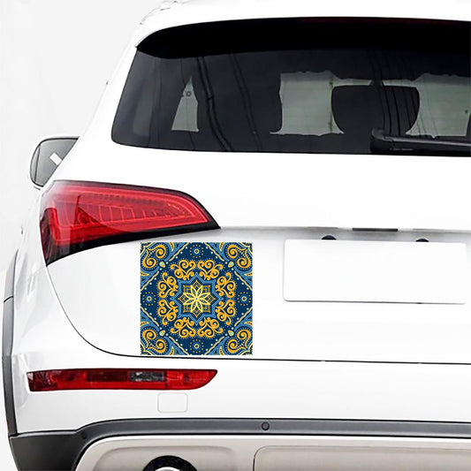 Blue And Gold Bohemian Mandala Print Car Sticker