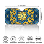 Blue And Gold Bohemian Mandala Print Car Windshield Sun Shade