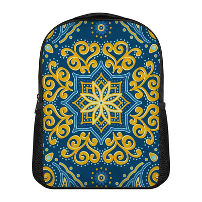 Blue And Gold Bohemian Mandala Print Casual Backpack