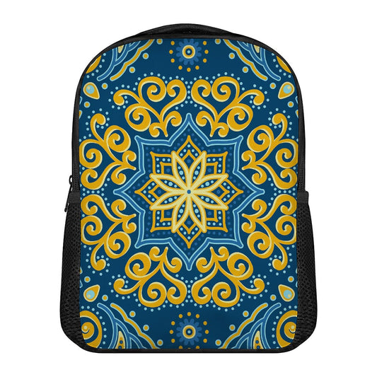 Blue And Gold Bohemian Mandala Print Casual Backpack