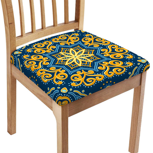 Blue And Gold Bohemian Mandala Print Chair Cushion Cover