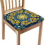 Blue And Gold Bohemian Mandala Print Chair Cushion Cover