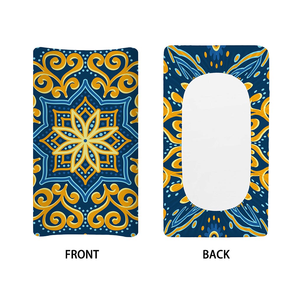 Blue And Gold Bohemian Mandala Print Changing Pad Cover