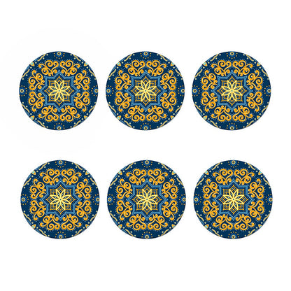 Blue And Gold Bohemian Mandala Print Coaster Set